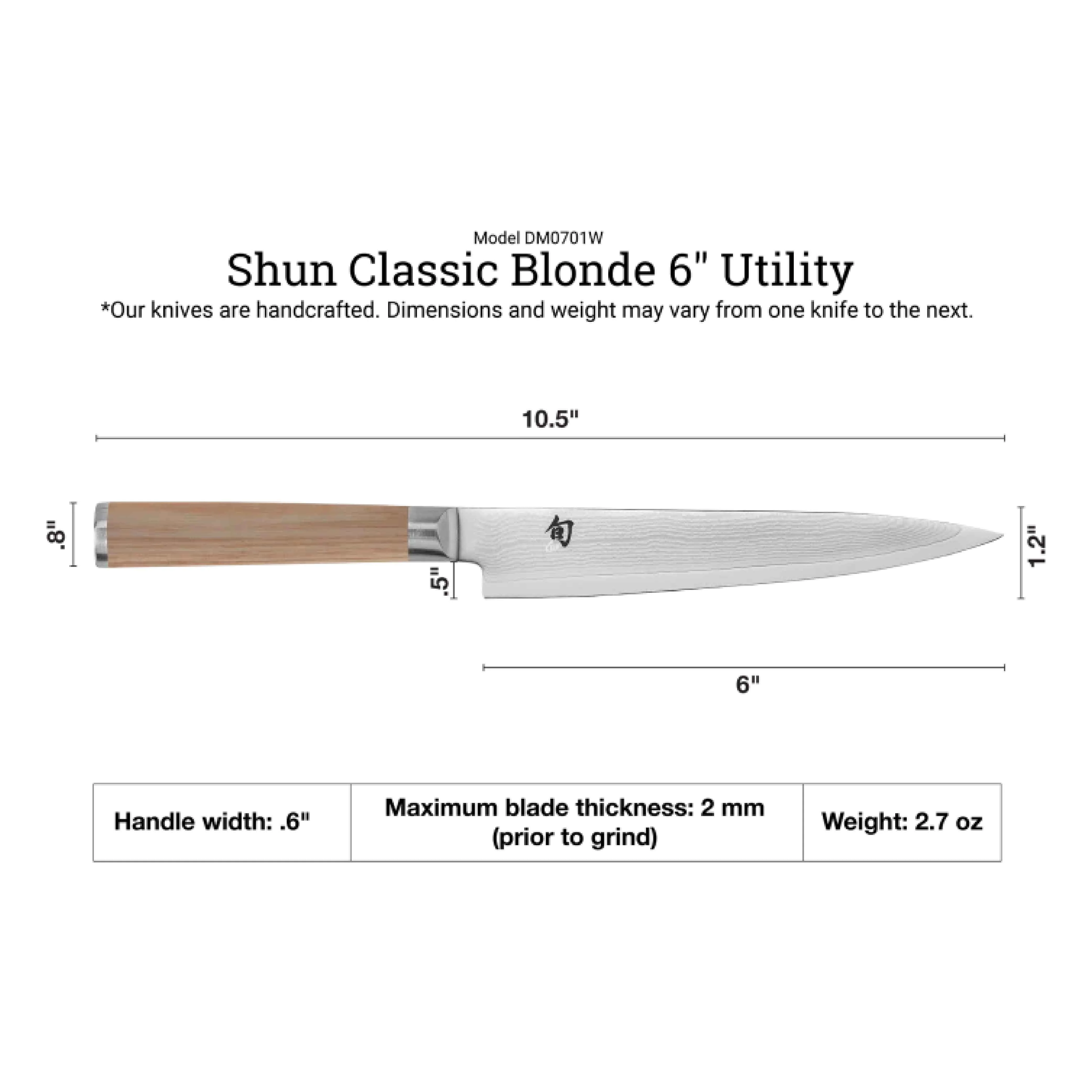 Kai Shun Classic Blonde Utility Kitchen Knife 6'' [DM0701W] - Image 5