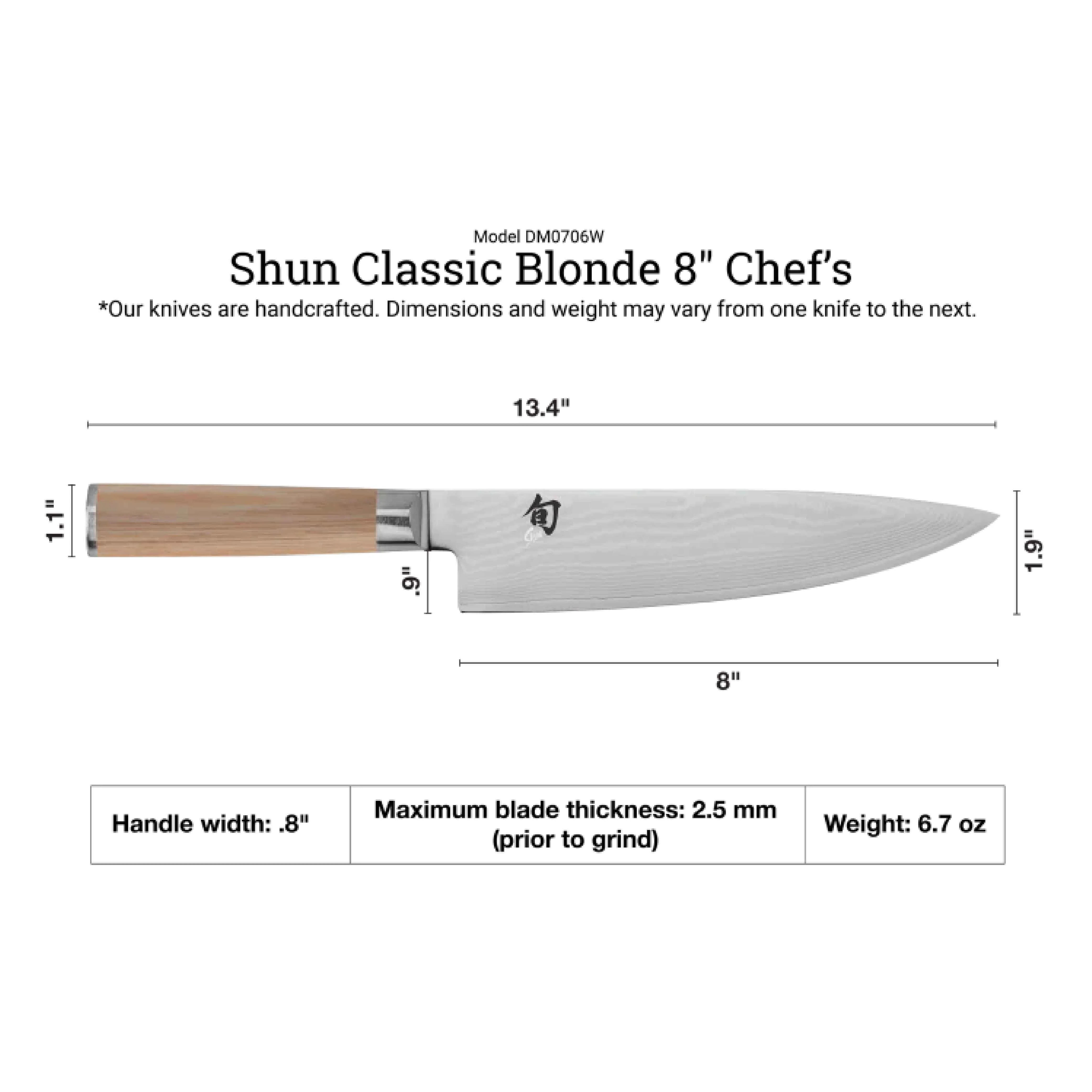 Kai Shun Classic Blonde Chef Knife 8" [DM0706W] - Image 3
